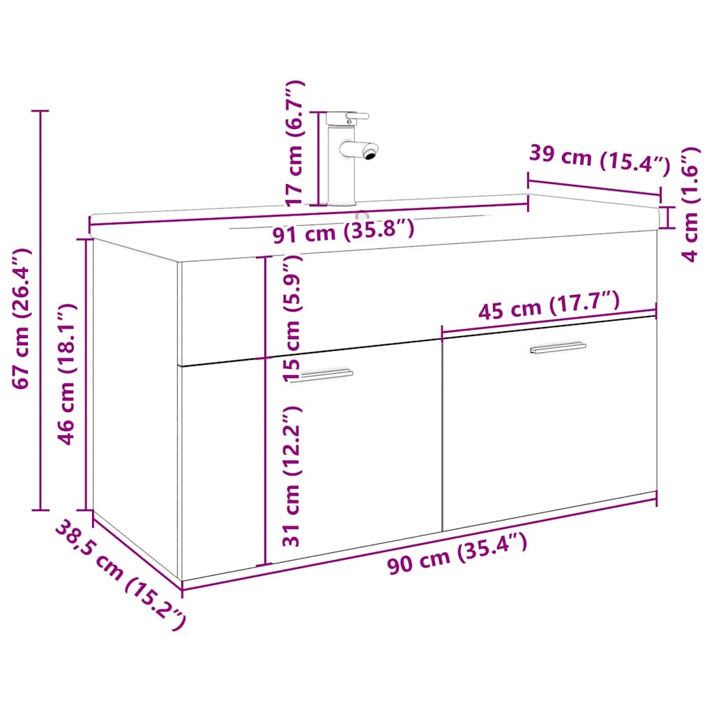 Mobile Bagno Lavabo Integrato Legno Antico in Legno Multistrato | homemem39