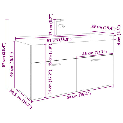 Mobile Bagno Lavabo Integrato Rovere Artigianale in Truciolato | homemem39