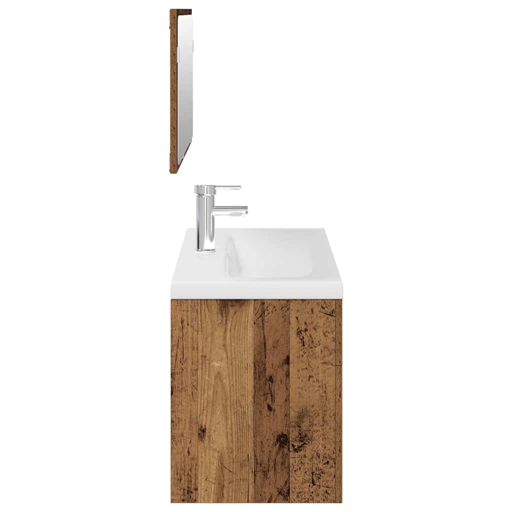 Set Mobili da Bagno 3 pz Legno Antico in Legno Multistrato