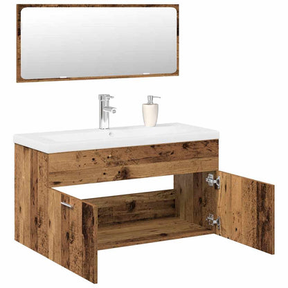 Set Mobili da Bagno 3 pz Legno Antico in Legno Multistrato