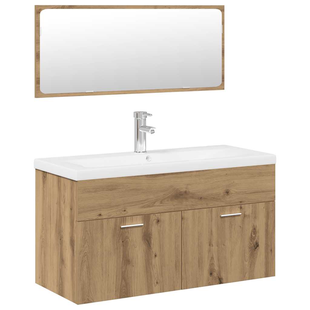 Set Mobili da Bagno 3 pz Rovere Artigianale Legno Multistrato | homemem39