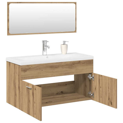 Set Mobili da Bagno 3 pz Rovere Artigianale Legno Multistrato | homemem39