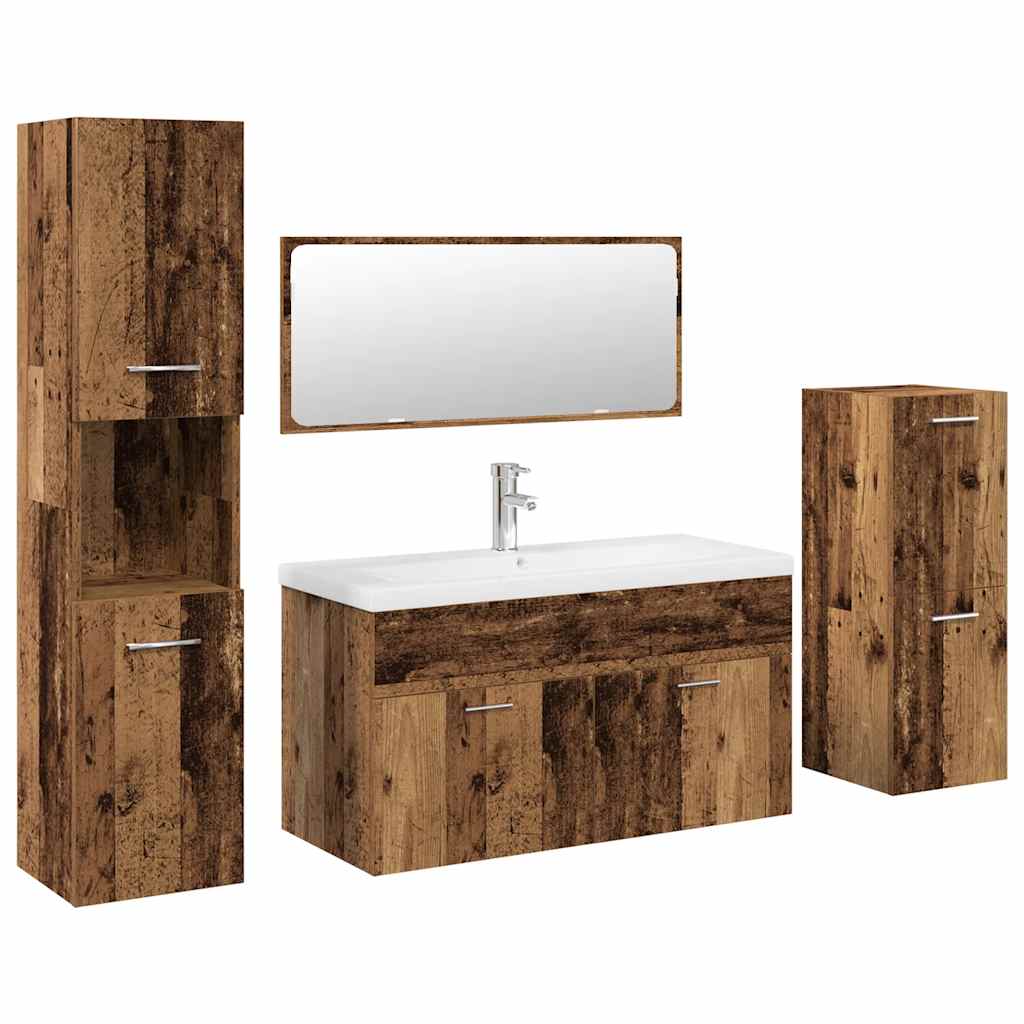 Set Mobili da Bagno 5 pz Legno Antico in Legno Multistrato