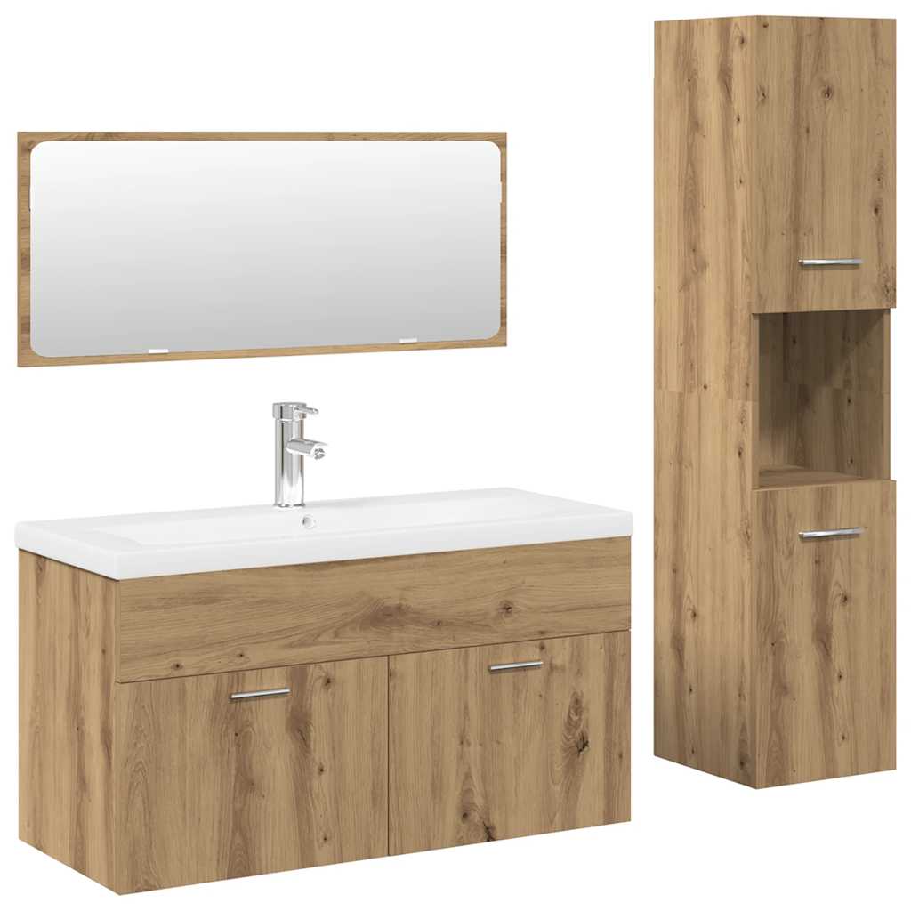 Set Mobili da Bagno 4 pz Rovere Artigianale Legno Multistrato | homemem39