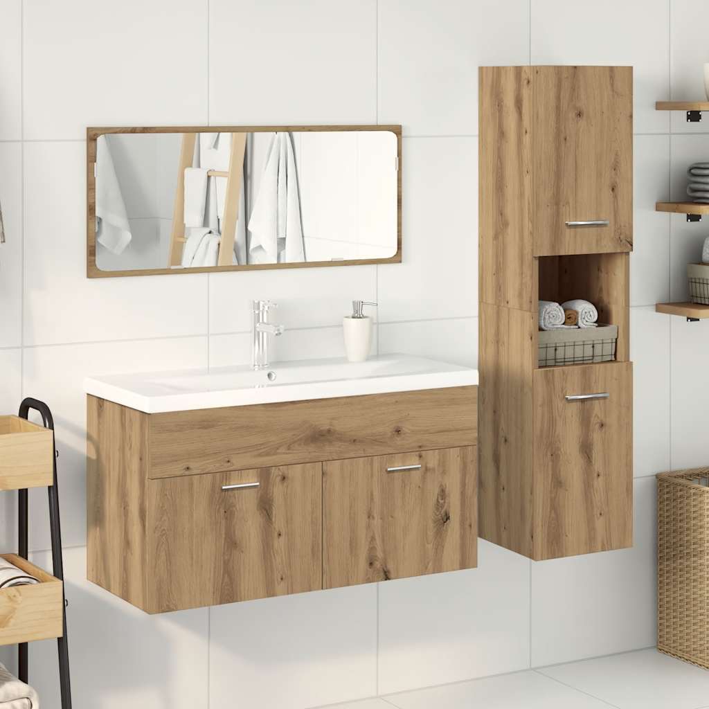 Set Mobili da Bagno 4 pz Rovere Artigianale Legno Multistrato | homemem39