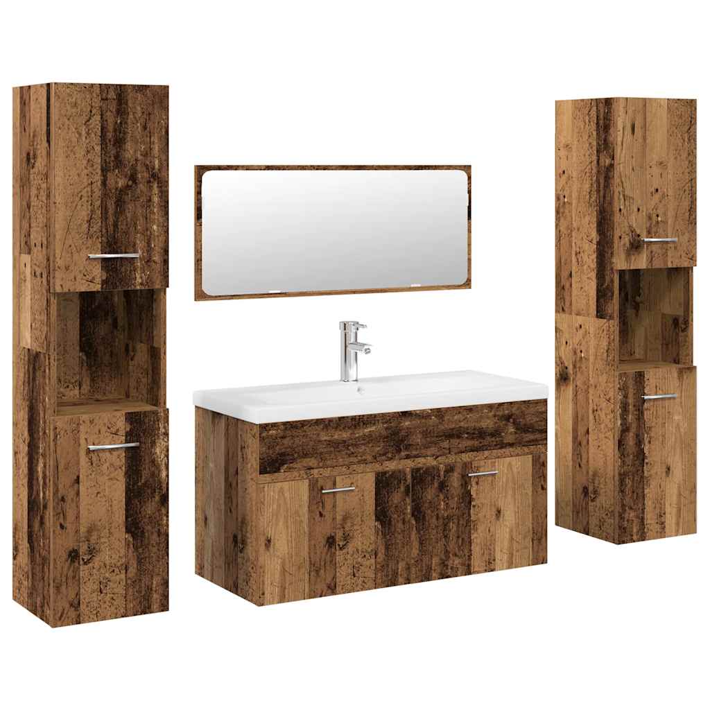 Set Mobili da Bagno 5 pz Legno Antico in Legno Multistrato