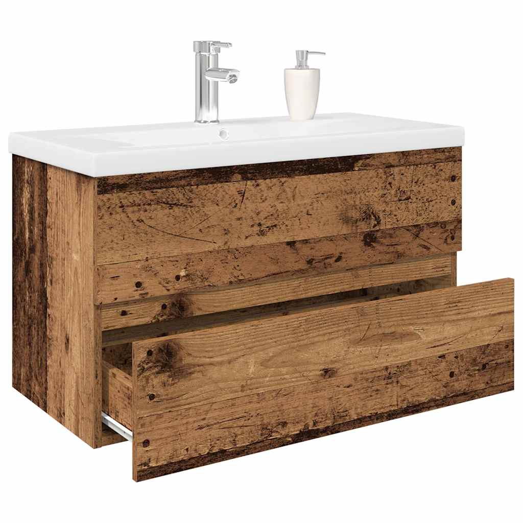 Mobile da Bagno con Lavabo Integrato e Rubinetto Legno Antico | homemem39