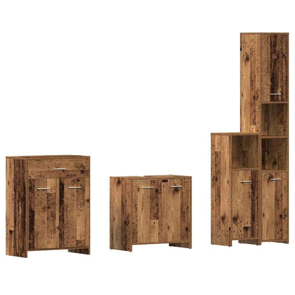 Set Mobili da Bagno 4 pz Legno Antico in Legno Multistrato | homemem39