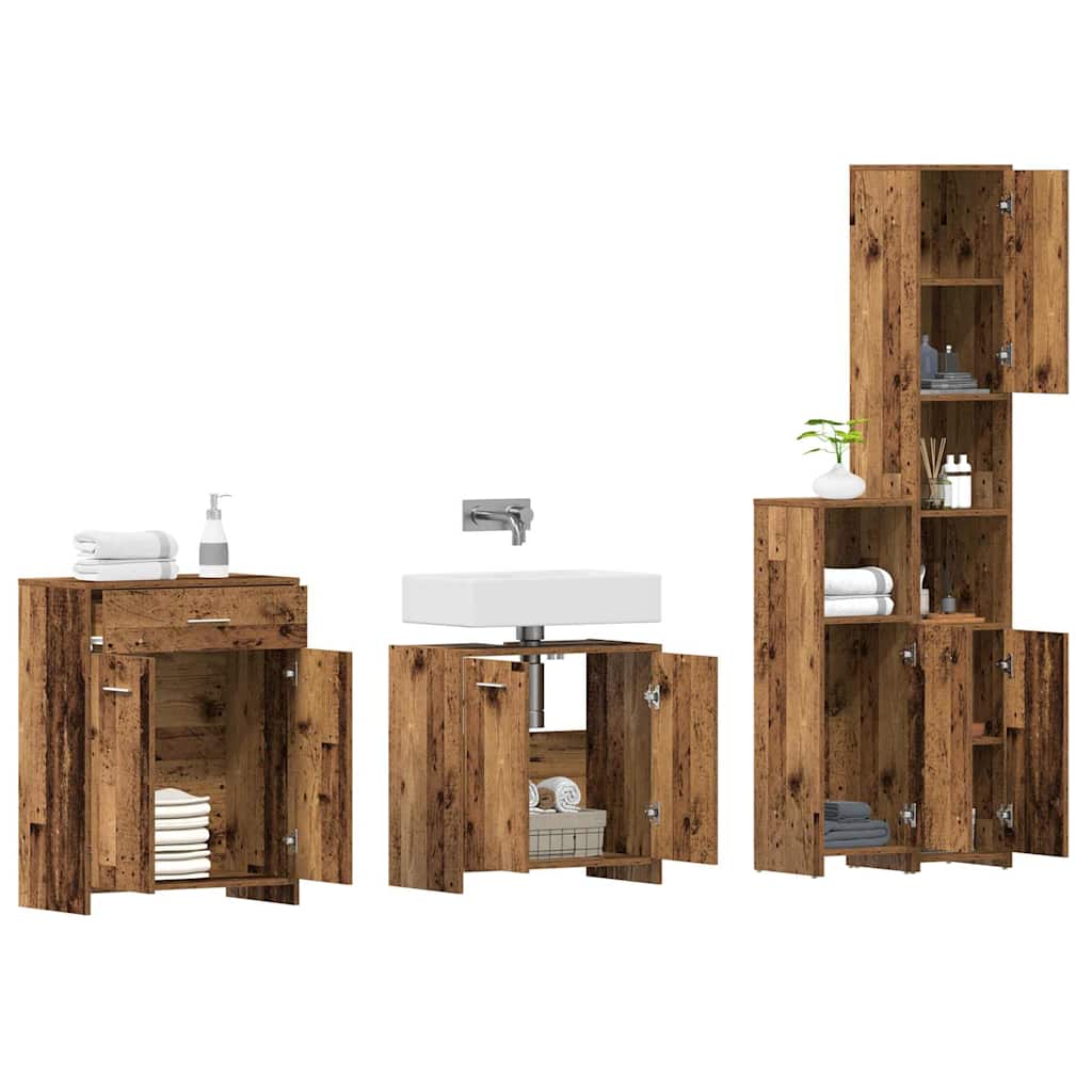 Set Mobili da Bagno 4 pz Legno Antico in Legno Multistrato | homemem39