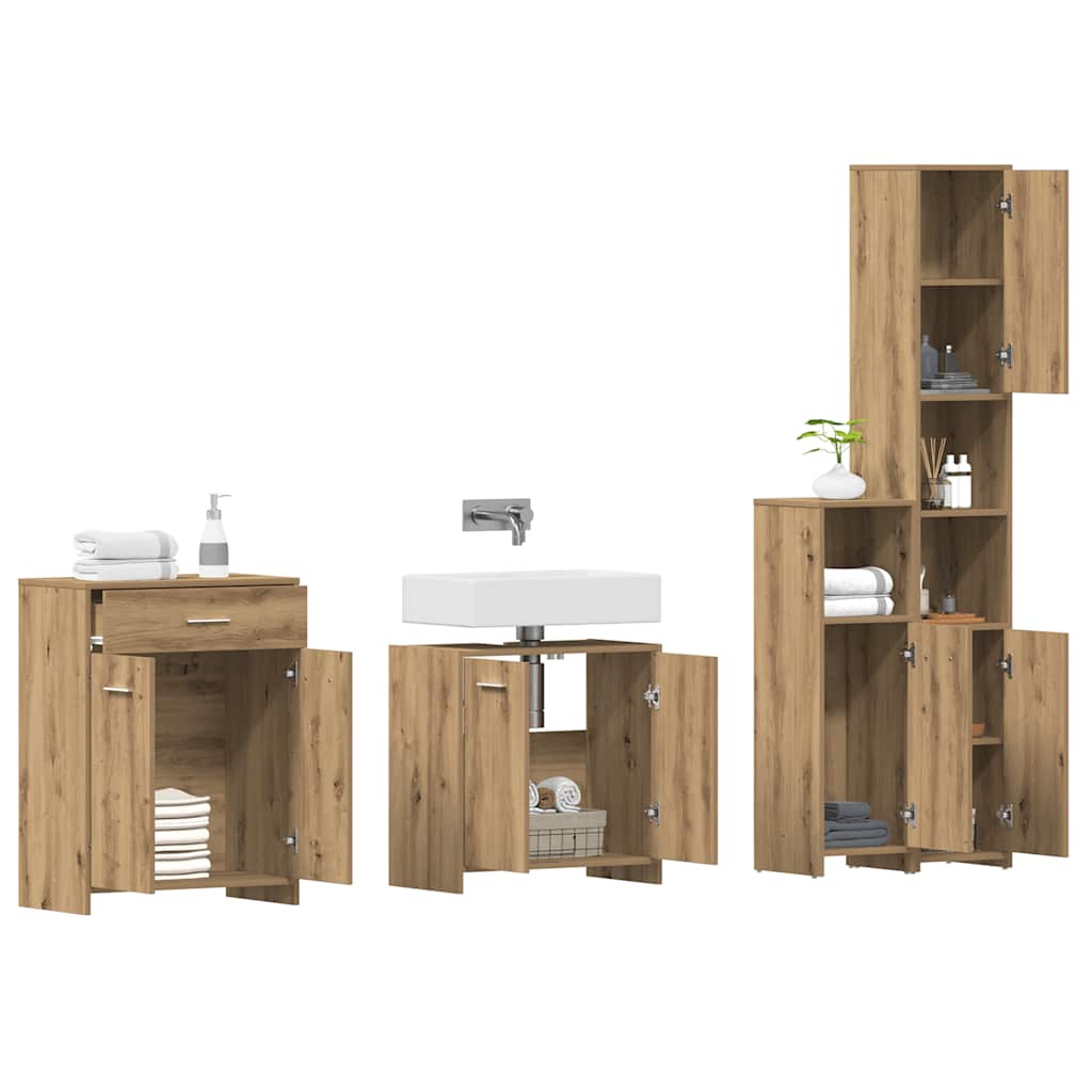 Set Mobili da Bagno 4 pz Rovere Artigianale Legno Multistrato | homemem39