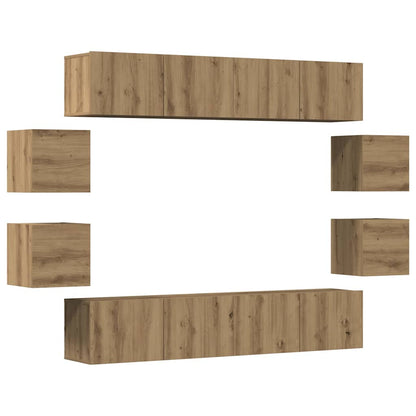 Set Mobile TV 8 pz Montato a Parete Rovere in Legno Multistrato - homemem39