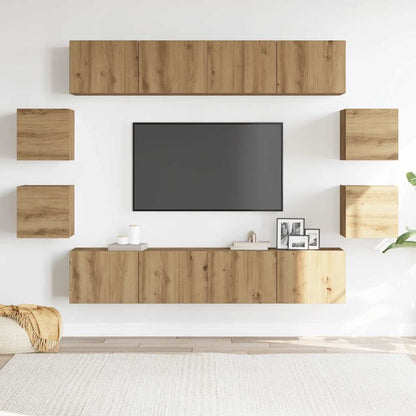Set Mobile TV 8 pz Montato a Parete Rovere in Legno Multistrato - homemem39