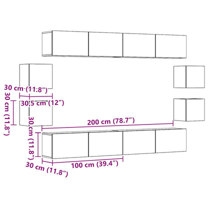 Set Mobile TV 8 pz Montato a Parete Legno Antico in Truciolato