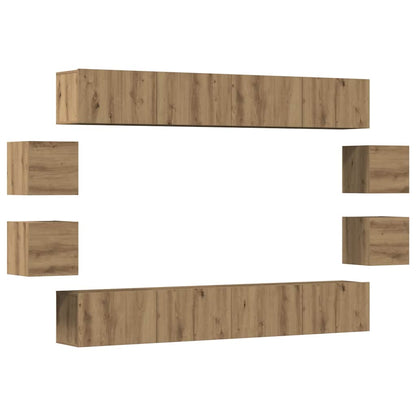 Set Mobile TV 8 pz Montato a Parete Rovere in Legno Multistrato - homemem39