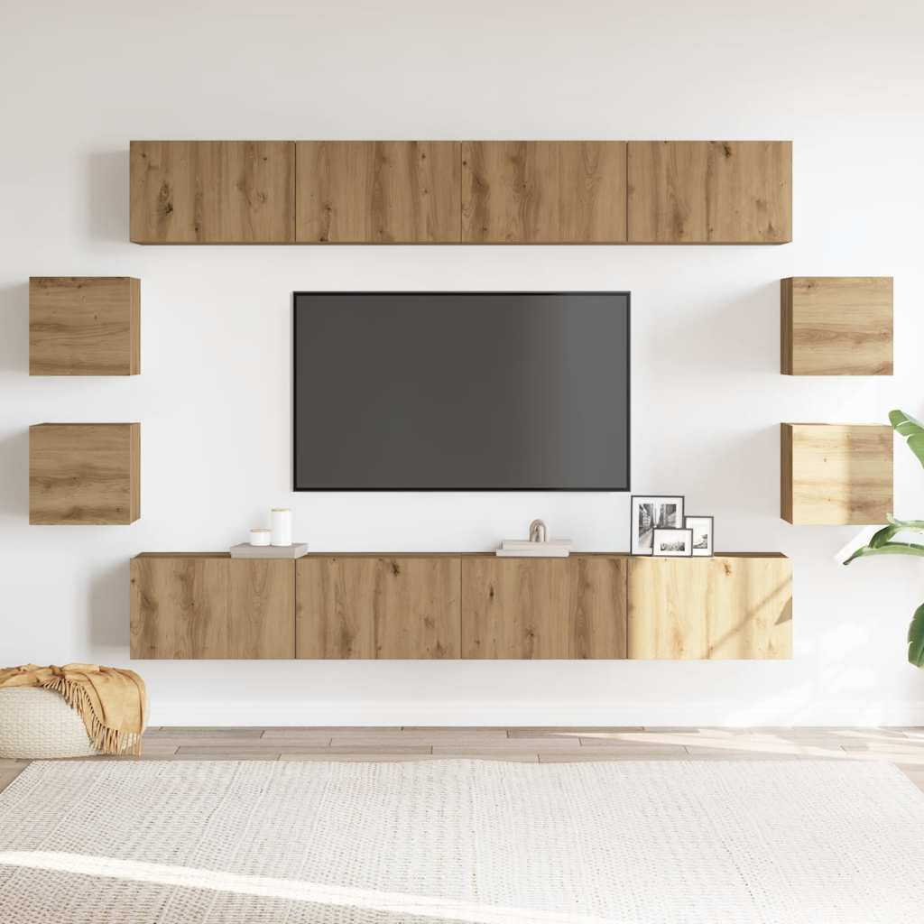 Set Mobile TV 8 pz Montato a Parete Rovere in Legno Multistrato - homemem39
