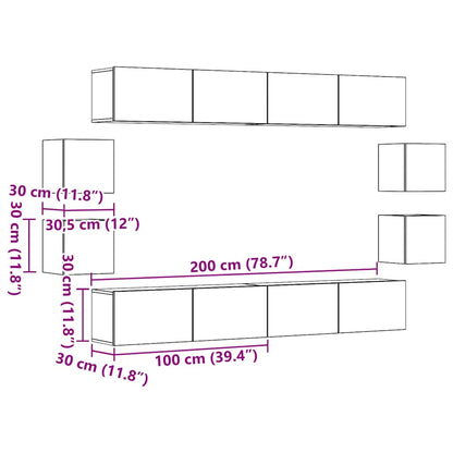 Set Mobile TV 8 pz Montato a Parete Rovere in Legno Multistrato - homemem39