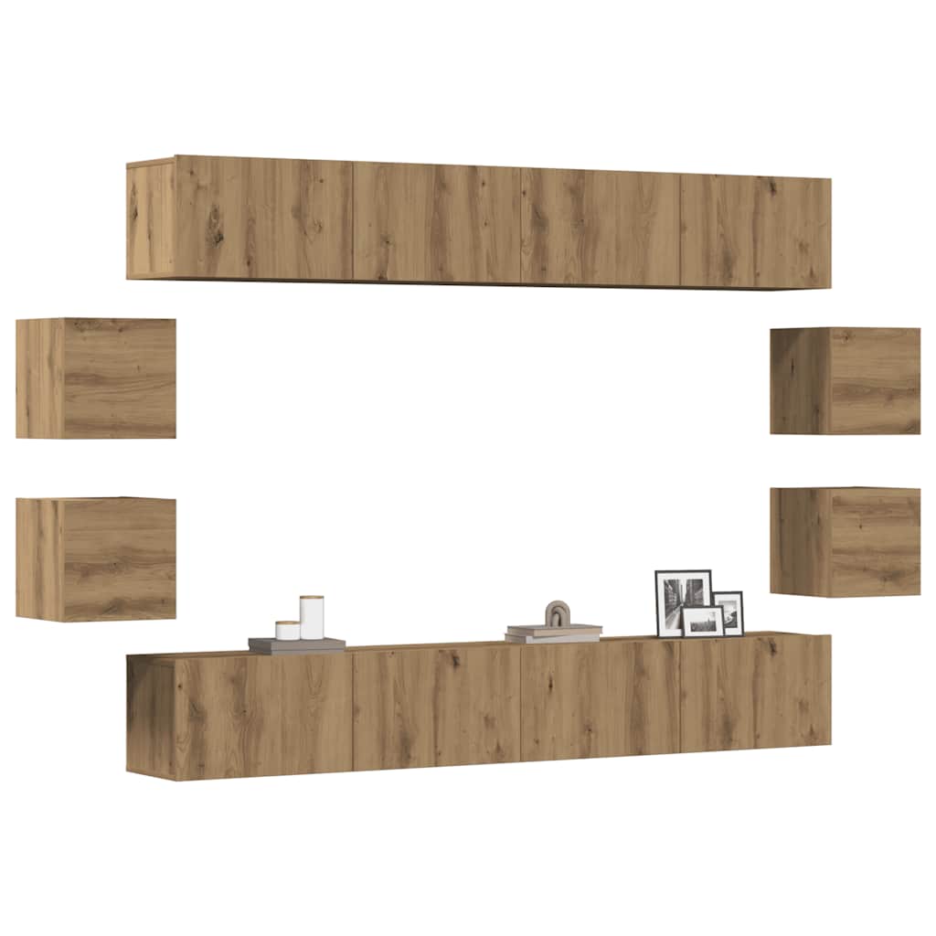 Set Mobile TV 8 pz Montato a Parete Rovere in Legno Multistrato - homemem39