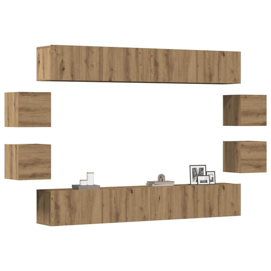 Set Mobile TV 8 pz Montato a Parete Rovere in Legno Multistrato - homemem39