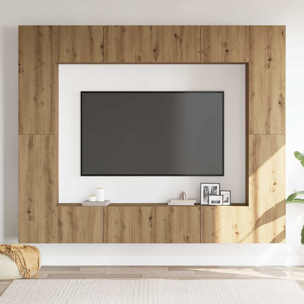 Set Mobile TV 8 pz Montato a Parete Rovere in Legno Multistrato - homemem39