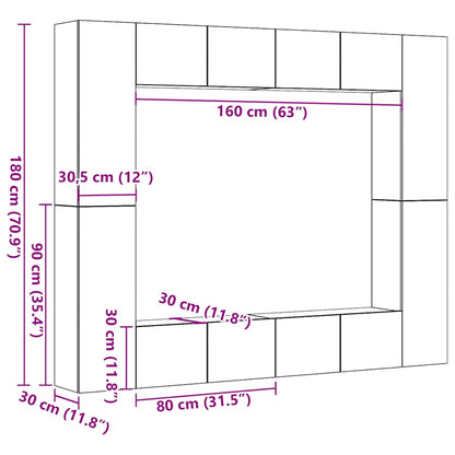 Set Mobile TV 8 pz Montato a Parete Rovere in Legno Multistrato | homemem39