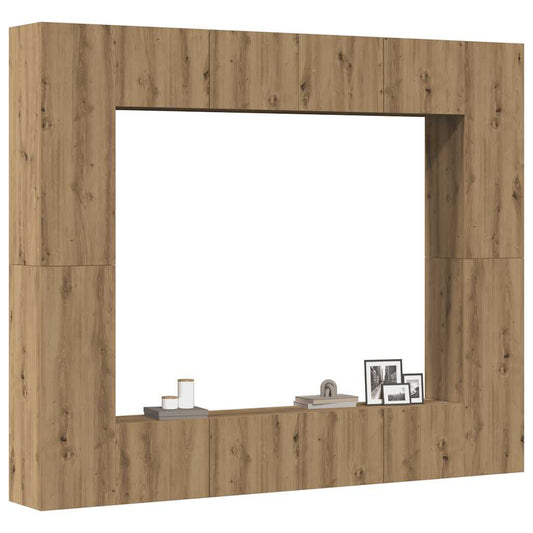 Set Mobile TV 8 pz Montato a Parete Rovere in Legno Multistrato | homemem39