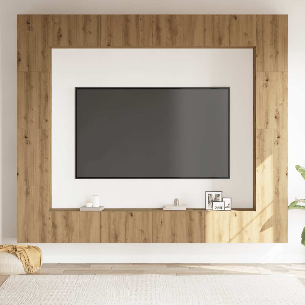 Set Mobile TV 8 pz Montato a Parete Rovere in Legno Multistrato