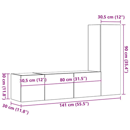 Mobili TV a Parete 3 pz Legno Antico in Legno Multistrato - homemem39