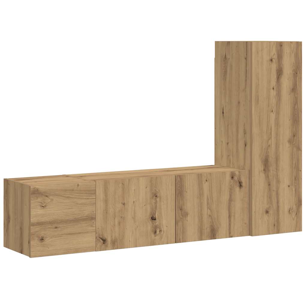 Mobili TV a Parete 3 pz rovere artigianale in legno multistrato