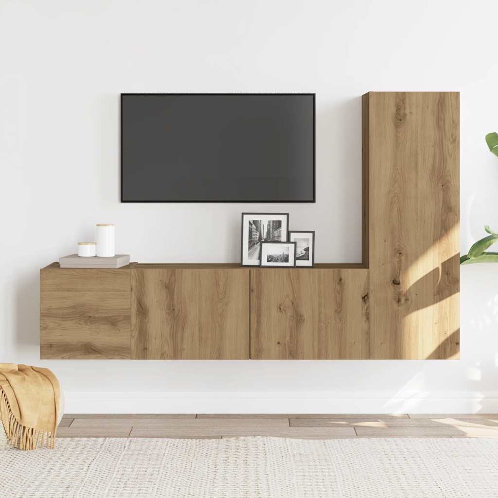 Mobili TV a Parete 3 pz Rovere Artigianale in Legno Multistrato - homemem39
