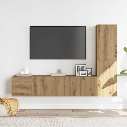 Mobili TV a Parete 3 pz Rovere Artigianale in Legno Multistrato