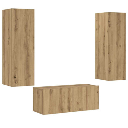 Mobili TV a Parete 3 pz Rovere Artigianale in Legno Multistrato | homemem39