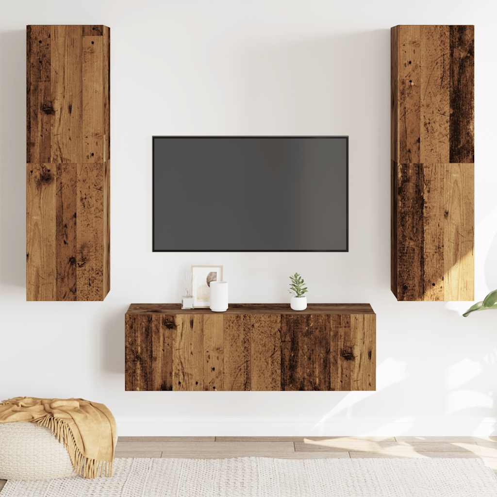 Mobili TV a Parete 3 pz Legno Antico in Legno Multistrato