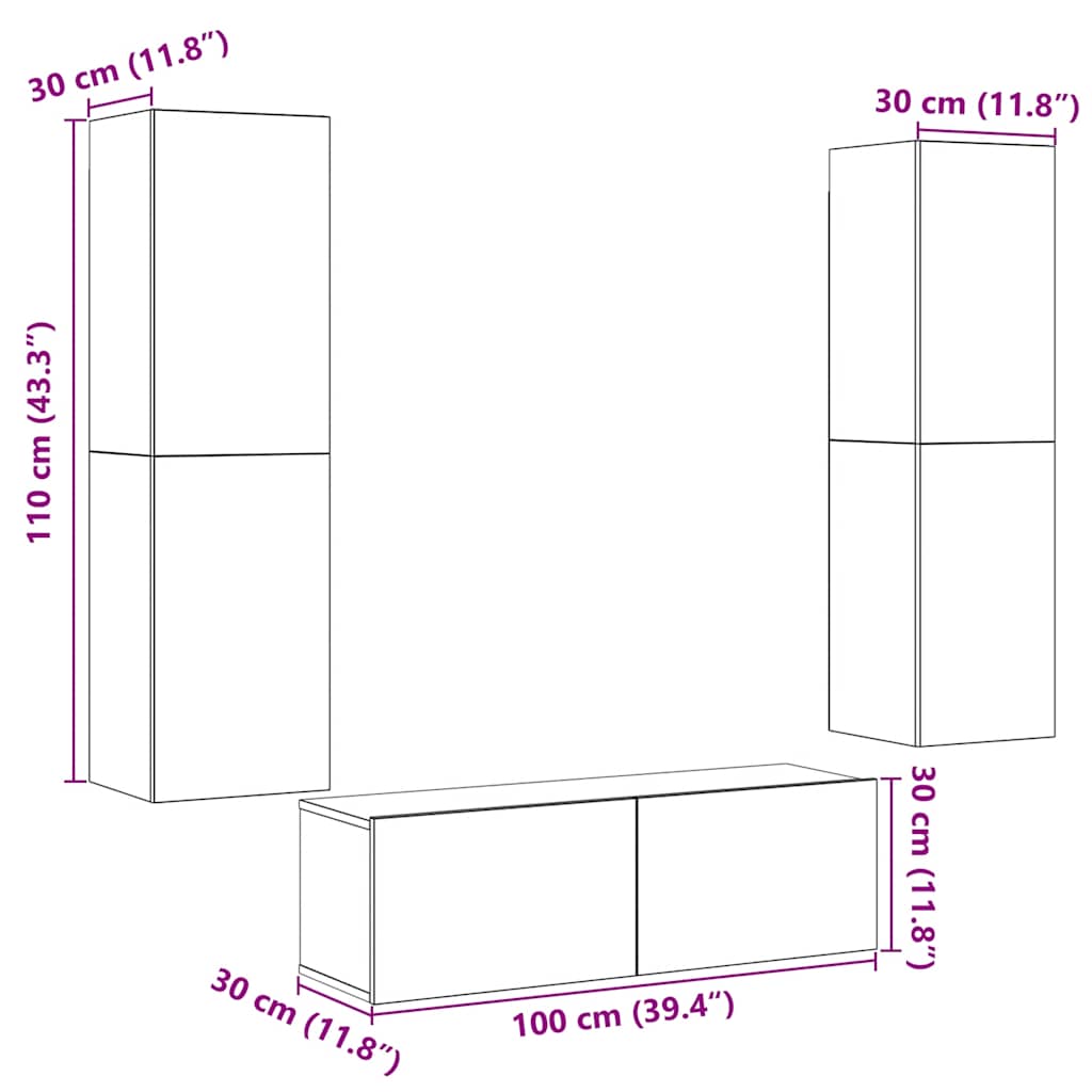 Mobili TV a Parete 3 pz Legno Antico in Legno Multistrato - homemem39