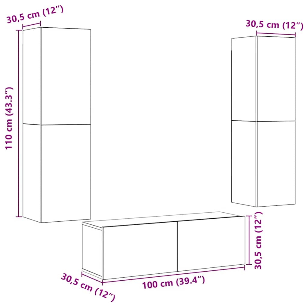 Mobili TV a Parete 3 pz Legno Antico in Legno Multistrato - homemem39