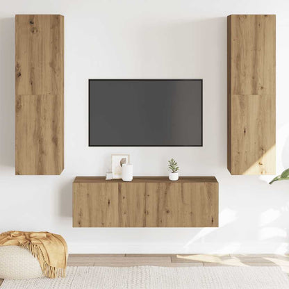 Mobili TV a Parete 3 pz Rovere Artigianale in Legno Multistrato