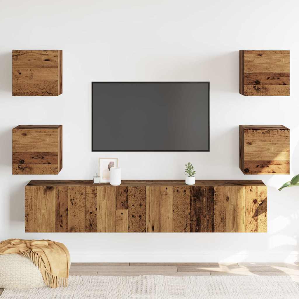 Mobili TV a Parete 6 pz Legno Vecchio Legno Multistrato - homemem39