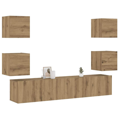 Mobili TV a Parete 6 pz Rovere Artigianale Legno Multistrato | homemem39