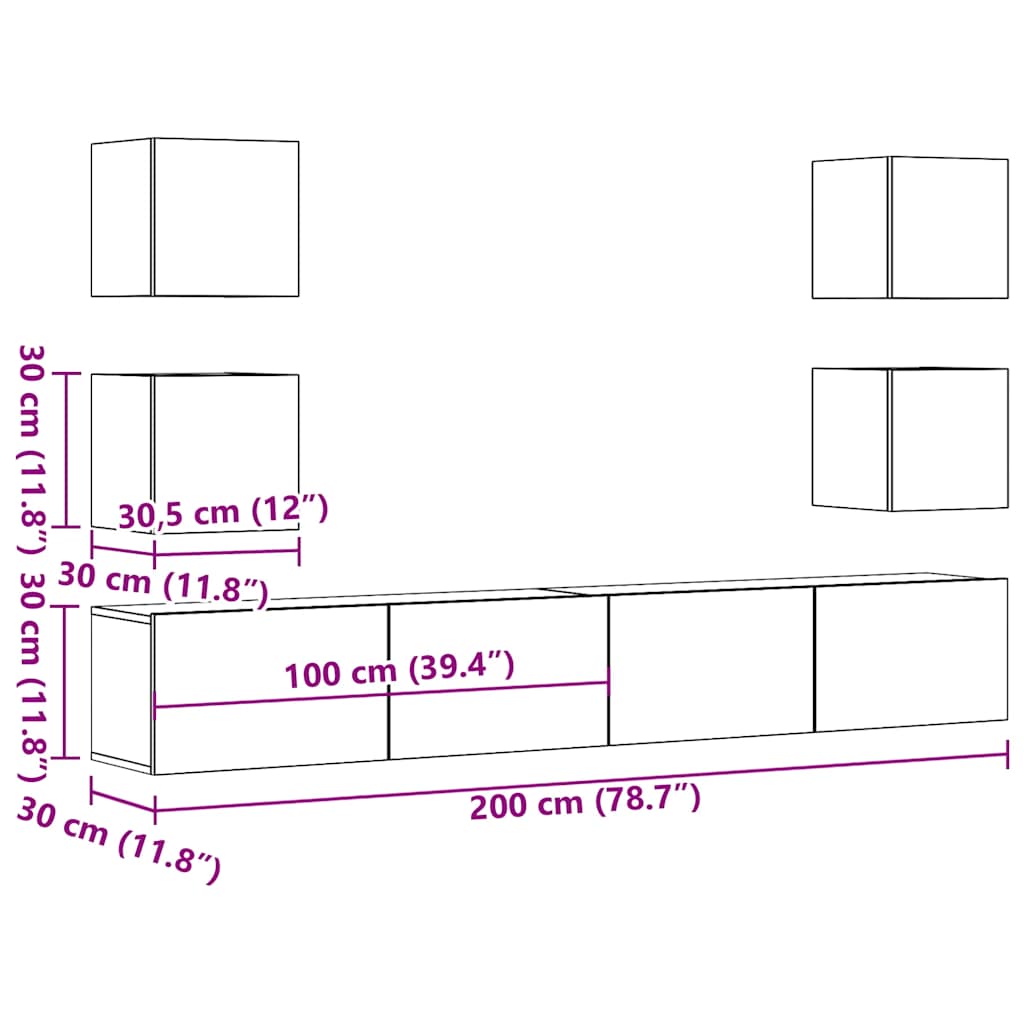 Mobili TV a Parete 6 pz Legno Vecchio Legno Multistrato - homemem39