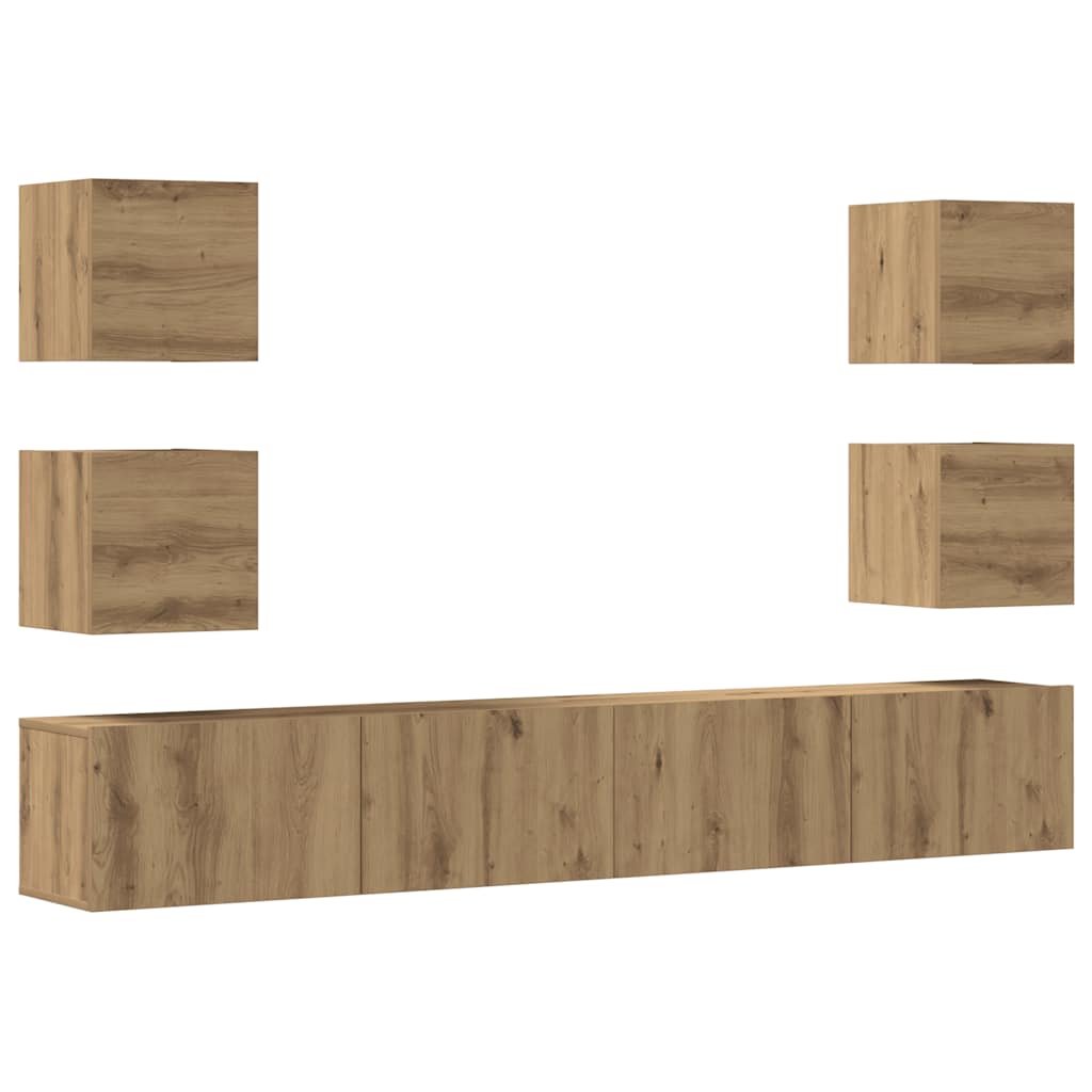 Mobili TV a Parete 6 pz Rovere Artigianale Legno Multistrato - homemem39