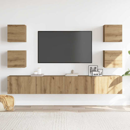 Mobili TV a Parete 6 pz Rovere Artigianale Legno Multistrato
