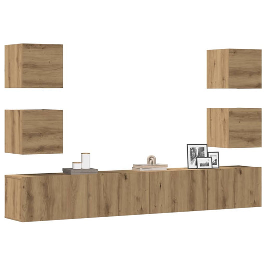 Mobili TV a Parete 6 pz Rovere Artigianale Legno Multistrato - homemem39
