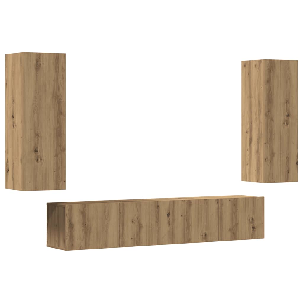 Mobili TV a Parete 4 pz Rovere Artigianale in Legno Multistrato | homemem39
