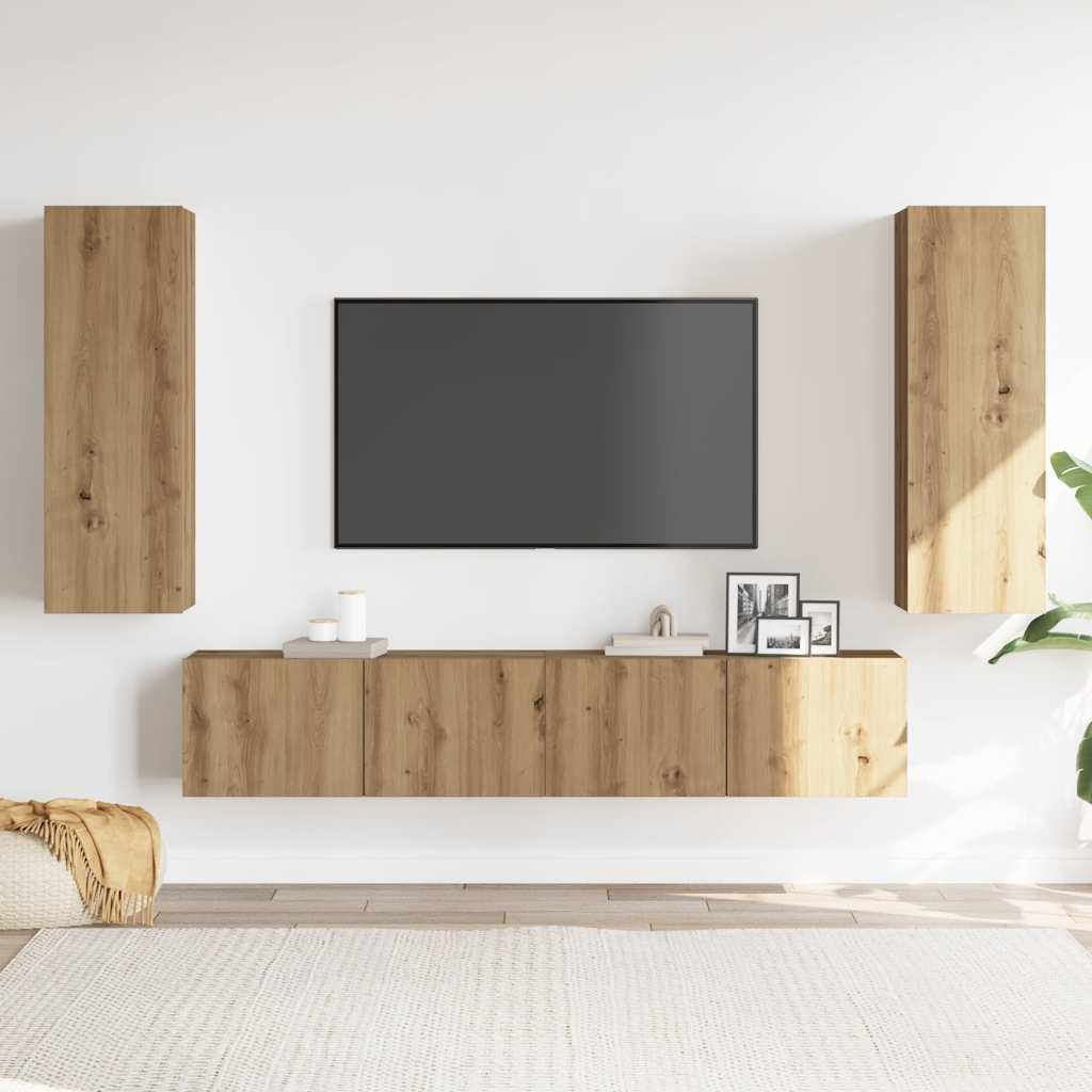Mobili TV a Parete 4 pz Rovere Artigianale in Legno Multistrato | homemem39