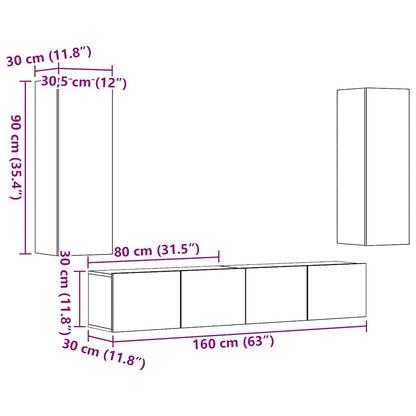 Mobili TV a Parete 4 pz Rovere Artigianale in Legno Multistrato | homemem39