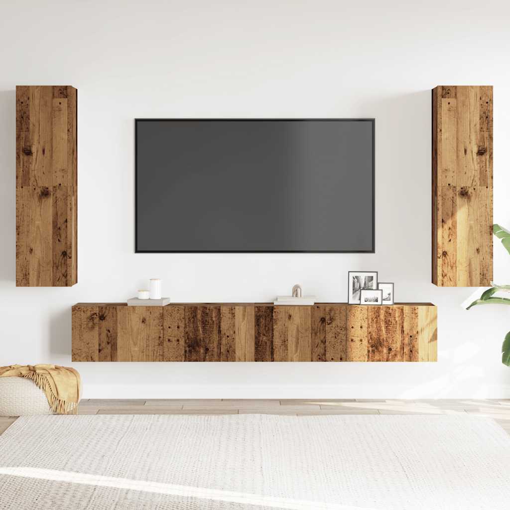 Mobili TV a Parete 4 pz Legno Antico in Legno Multistrato