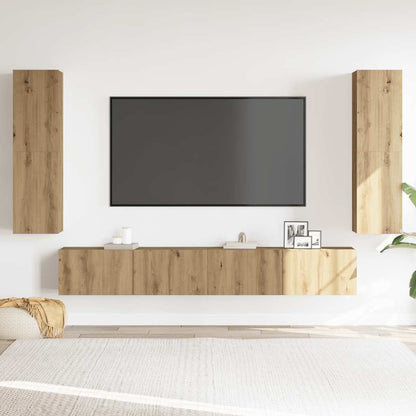 Mobili TV a Parete 4 pz Rovere Artigianale in Legno Multistrato