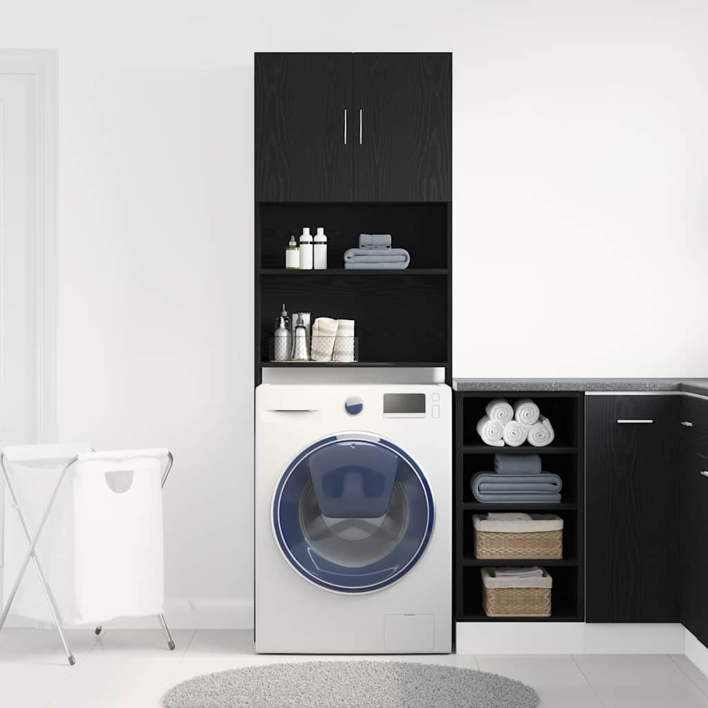 Mobile Lavatrice Rovere Nero 64x24x190 cm in Legno Multistrato | homemem39