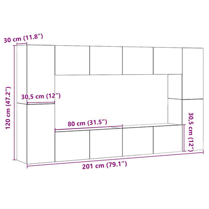 Set Mobile TV 8 pz Montato a Parete Legno Antico in Truciolato - homemem39