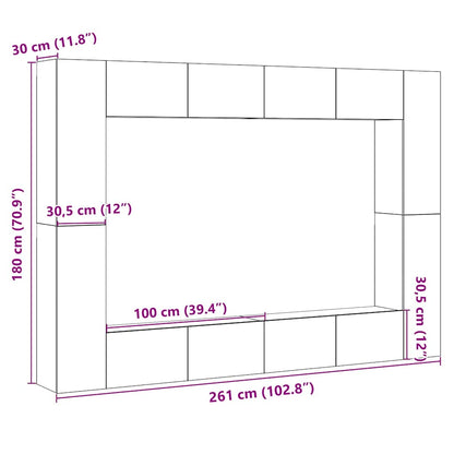 Set Mobile TV 8 pz Montato a Parete Rovere in Legno Multistrato | homemem39