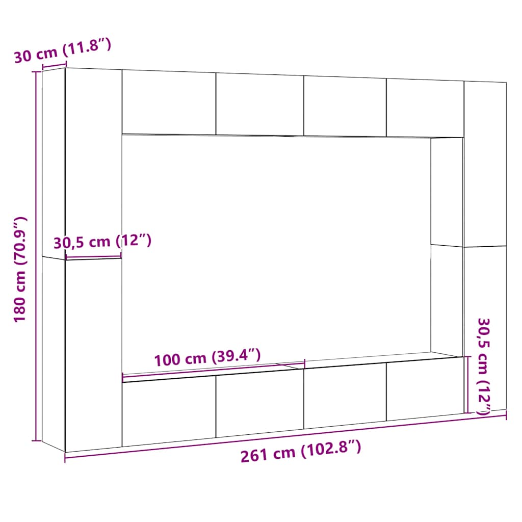 Set Mobile TV 8 pz Montato a Parete Rovere in Legno Multistrato - homemem39